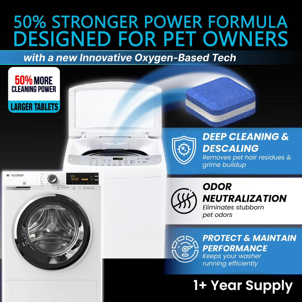 Washing Machine Cleaner New Ultra Pro Tablets 50% Stronger Formula for Pet - 56 Pack, HE Front & Top Load, Washer Deep Cleaning, Remove Tough Pet Hair, Odors, Residue & Grime, No Dander Build-up