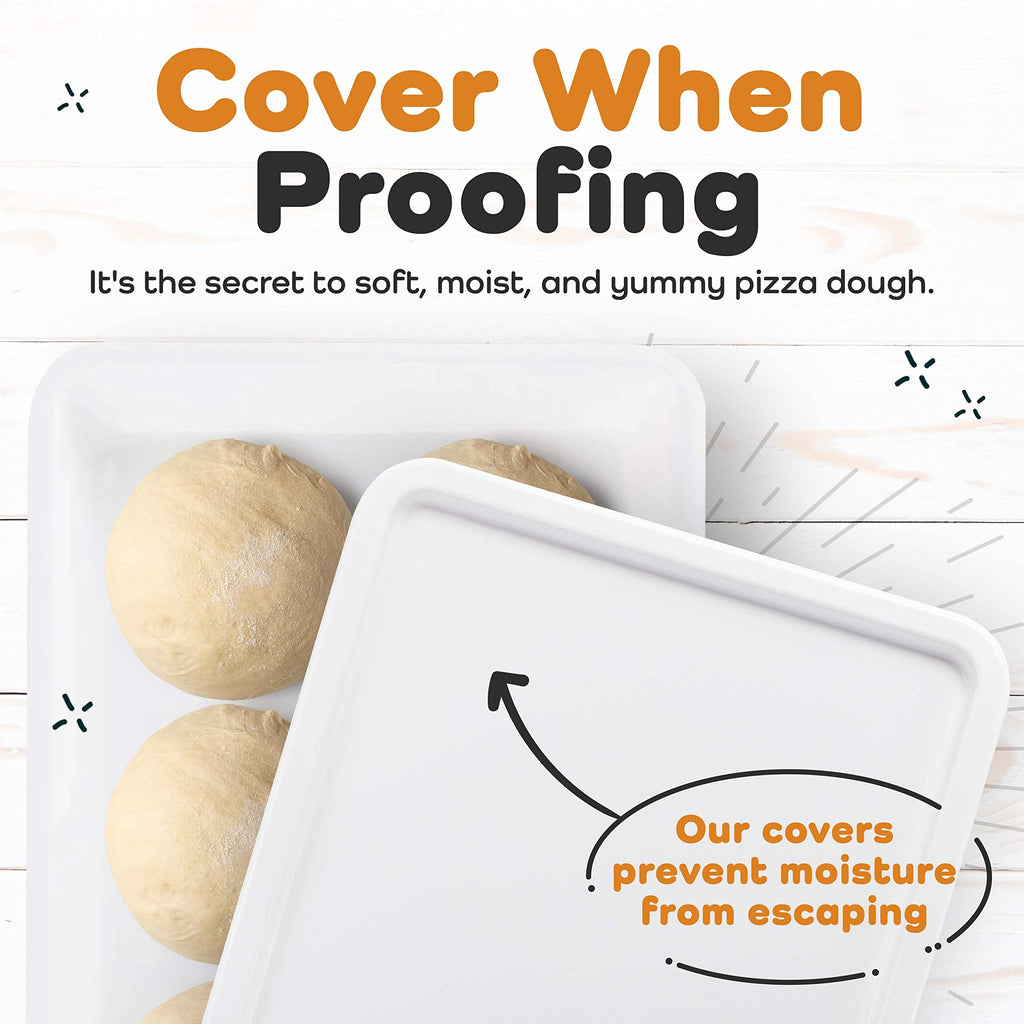 GSM Brands Pizza Dough Proofing Box - Stackable Commercial Quality Trays with Covers (17.25 x 13 Inches) - 2 Trays and 2 Covers