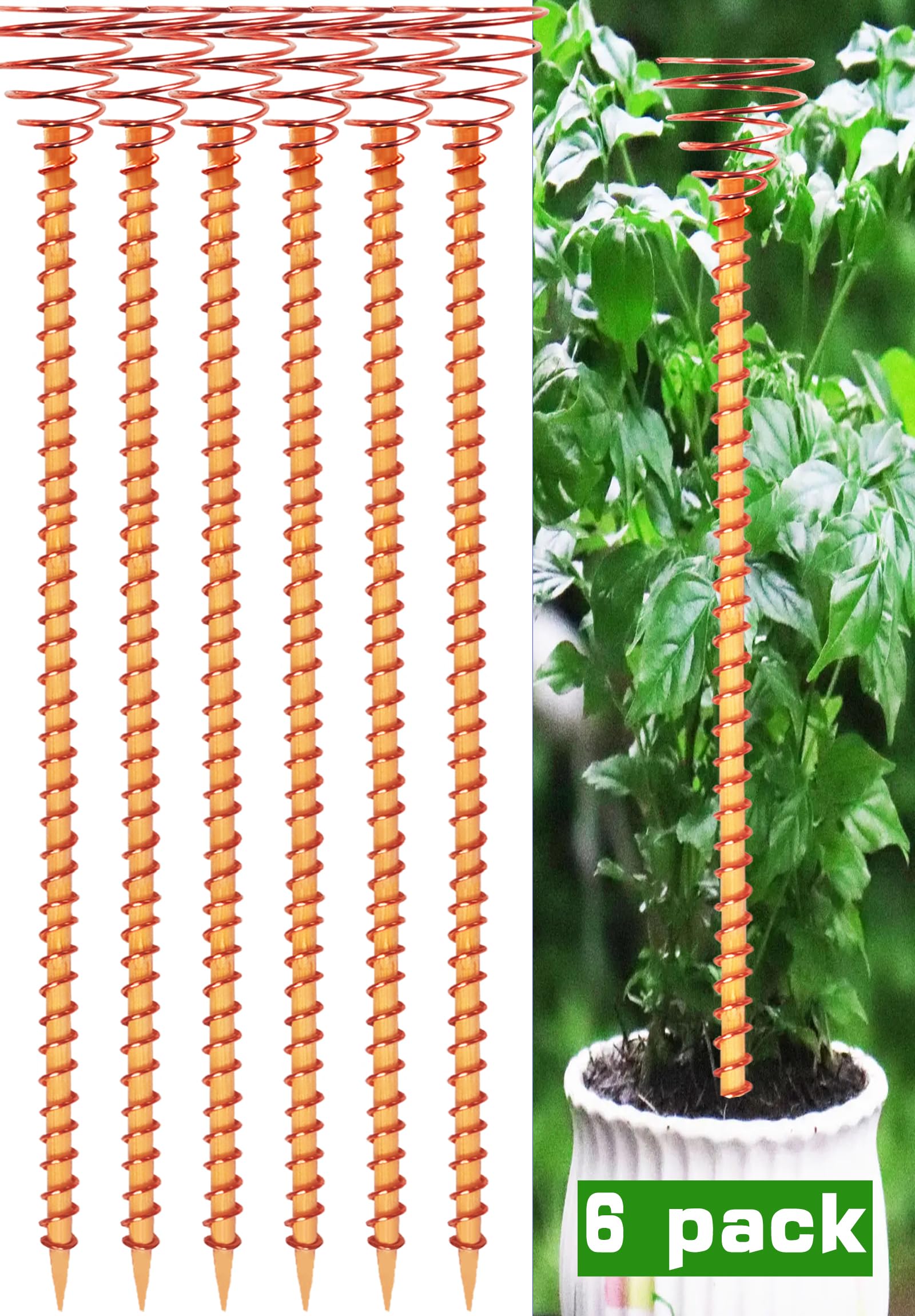 6 Pack 15" Electroculture Copper Gardening Antenna, Electroculture Plant Stakes, Copper Wire for Garden Stakes, Tensor Rings Coppers, Electro Coil Support Rods Kit Growing Vegetable Flowers