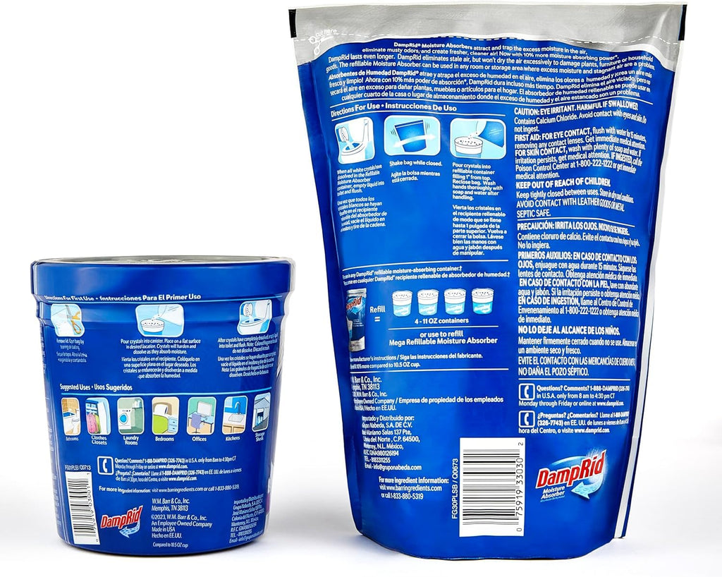 Damp Rid Refillable Moisture Absorber – Pure Linen Humidity Absorber & Odor Absorber with 11oz Cup and 44oz Refill Bag, Cleaner Air for Closet & Bathroom – ILIOS Packaging