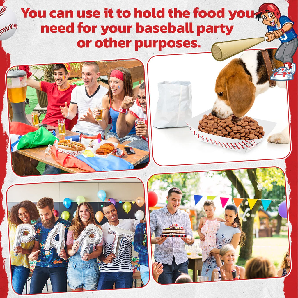 Roshtia 100 Pack Baseball Party Supplies Paper Food Trays Disposable Serving Tray Nacho Food Boats for Baseball Birthday Decorations(2lb)