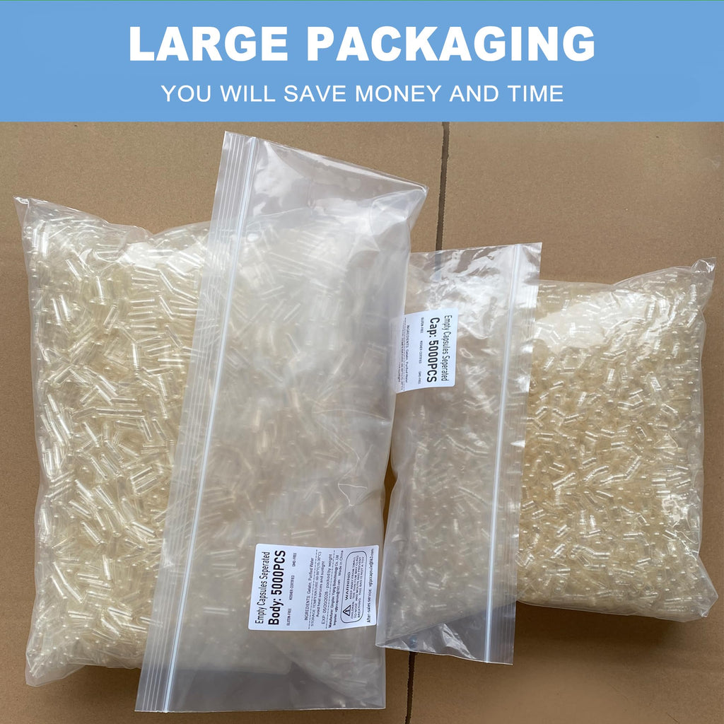 VGTPC Size 00 Empty Gelatin Capsules Separated - 5000 Count Clear Gel Pills DIY Caps Fillable Empty Pill Capsule Supplement Filling