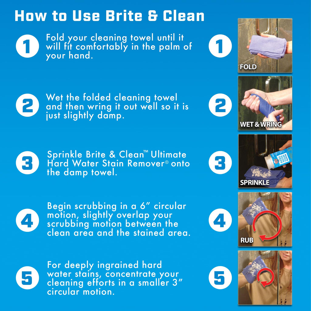 Brite & Clean® (Bright & Clean) Ultimate Hard Water Stain Remover® for Glass, Shower Doors & Windows – Removes Mineral Deposits from Granite, Porcelain, Tile, Stainless Steel & Chrome