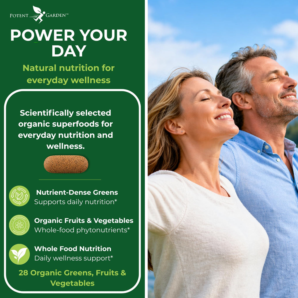 Potent Garden Super Greens Capsules, Fruits and Veggies Supplement, Organic Greens Tablets with Alfalfa Beet Root & Tart Cherry, Daily Nutrition Support, 60 Ct