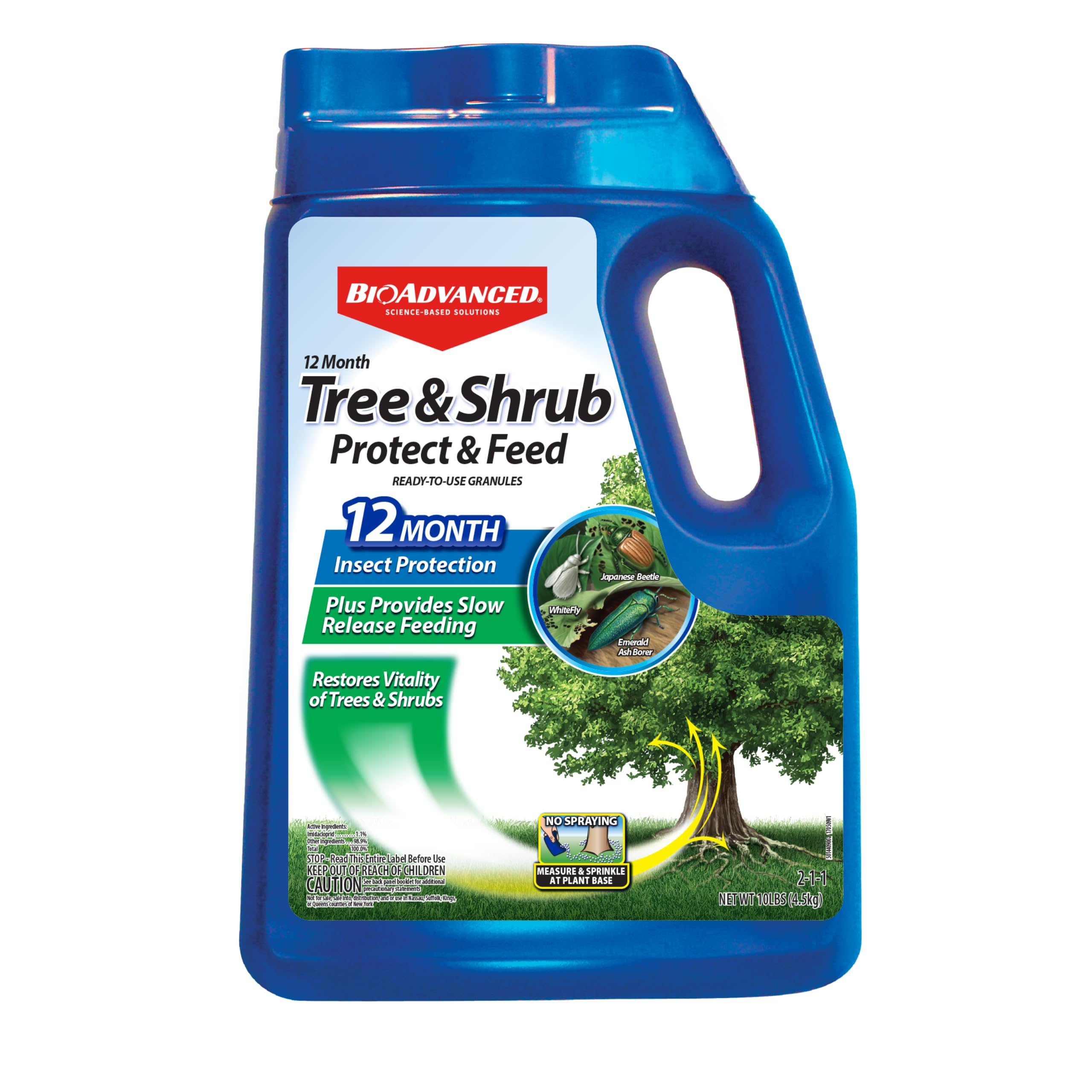 BioAdvanced 12 Month Tree and Shrub Protect and Feed, Granules, 10 lb, Insect Killer, Tree Fertilizer & Plant Food