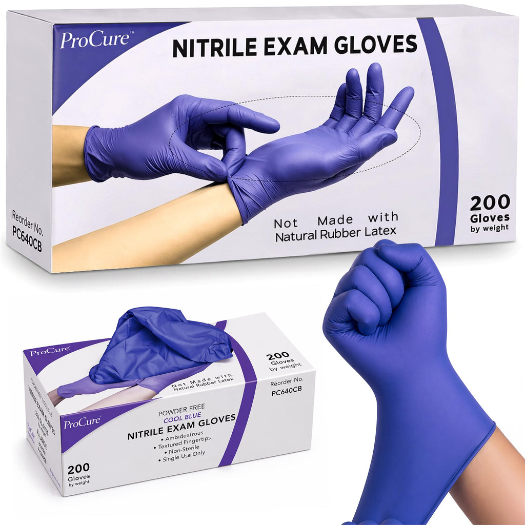 ProCure Disposable Nitrile Exam Gloves 200 Count - Latex Free, Powder Free, Food Safe, Textured Fingertips, for Medical & Food Prep