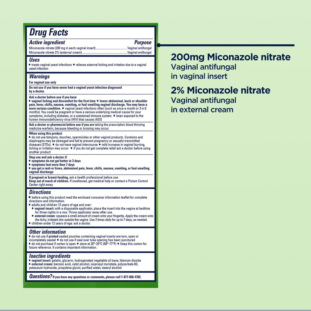 Monistat 3-Day Yeast Infection Treatment, Miconazole Ovule Inserts + Cream