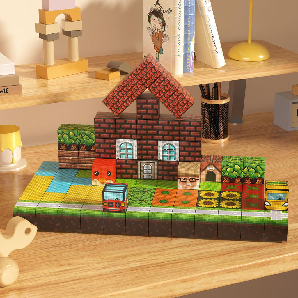 Dufvrpe Magnetic Blocks - 100PCS Idyllic Farm - 1" Creative Magnetic Building Cubes Set for Kids Ages 4-8