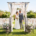 Giantex 81" H Metal Garden Arbor Arch Trellis with Gate and Planter