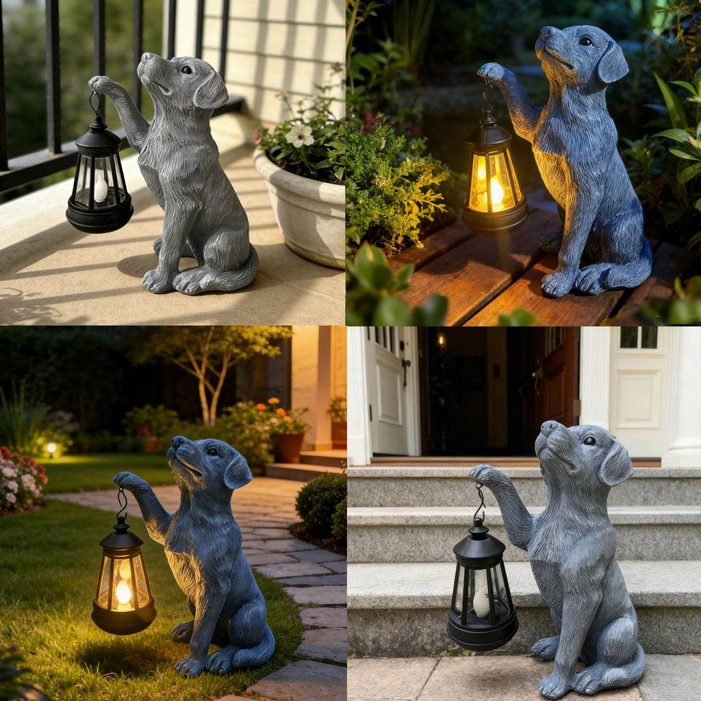 YODY Garden Statues Outdoor Garden Decor: Dog Statue with Solar Lantern for Yard Art Lawn Ornaments Porch Patio Balcony Home House - Birthday Gifts for Grandma Mom Women