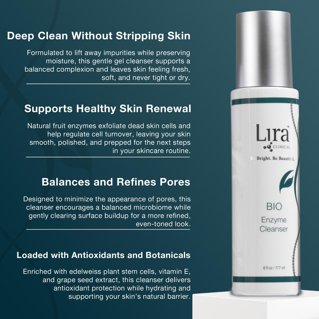 Lira Clinical BIO Enzyme Cleanser for Sensitive Skin Control - Papaya Enzyme Gel Face Wash - Hydrophilic Exfoliating Facial Cleanser - Deep Cleansing Skincare with Hydrating Care - 6 Oz