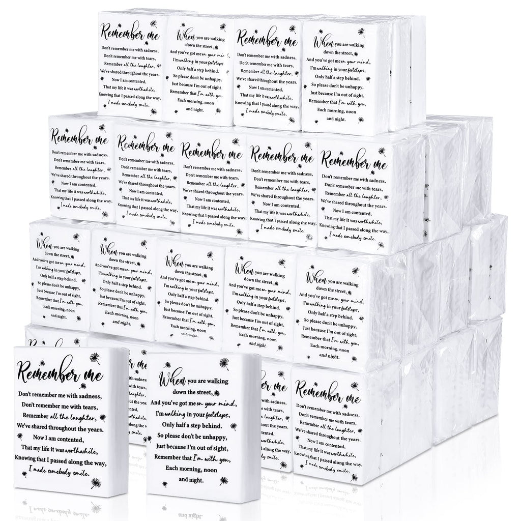 Sinmoe 120 Pack Funeral Tissues Packs for Guests Memorial Keepsakes Facial Pocket Tissues Favors Inspirational Poem 3 Ply Mini Travel Size Tissue Packs for Guests Relatives Family (Memorial)