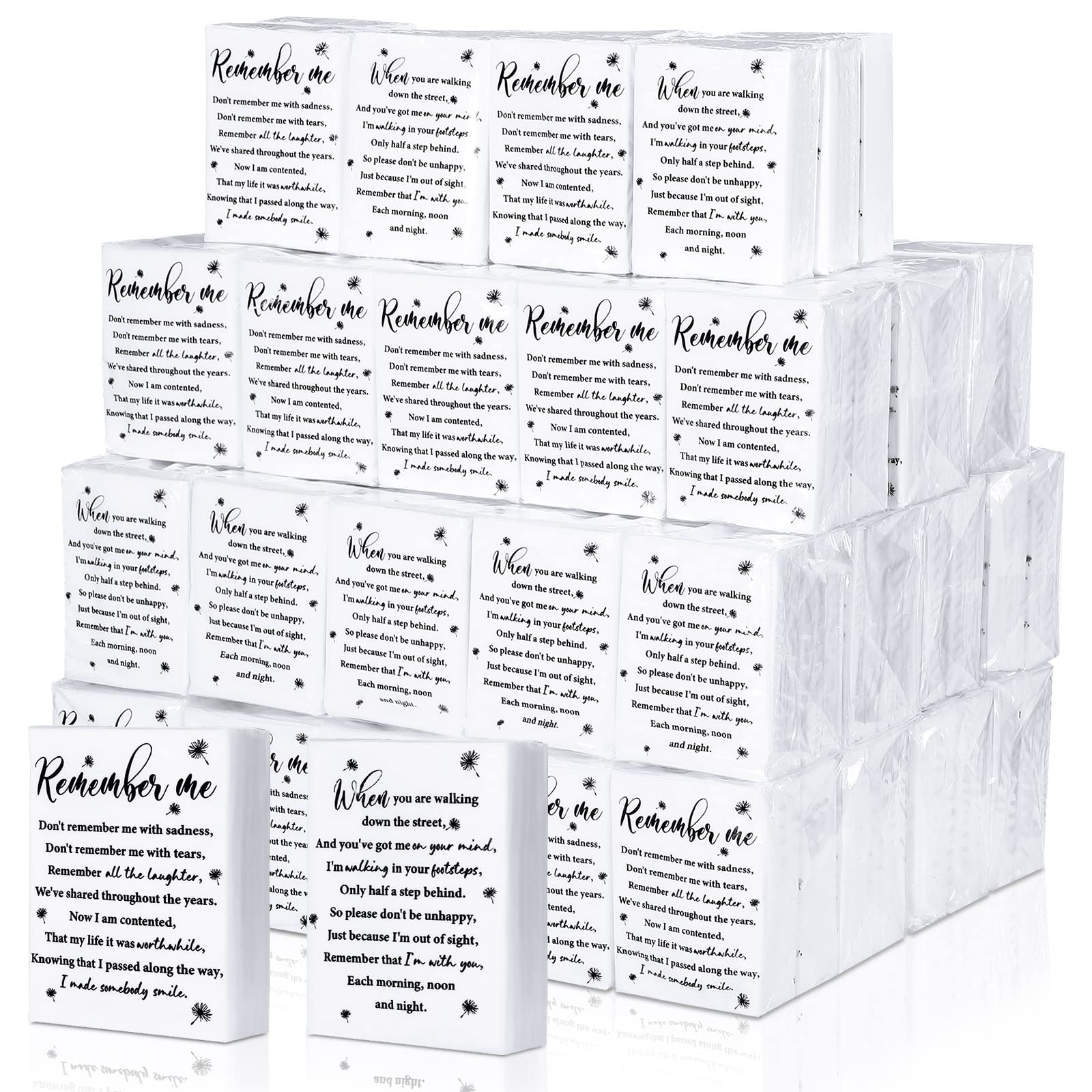 Sinmoe 120 Pack Funeral Tissues Packs for Guests Memorial Keepsakes Facial Pocket Tissues Favors Inspirational Poem 3 Ply Mini Travel Size Tissue Packs for Guests Relatives Family (Memorial)
