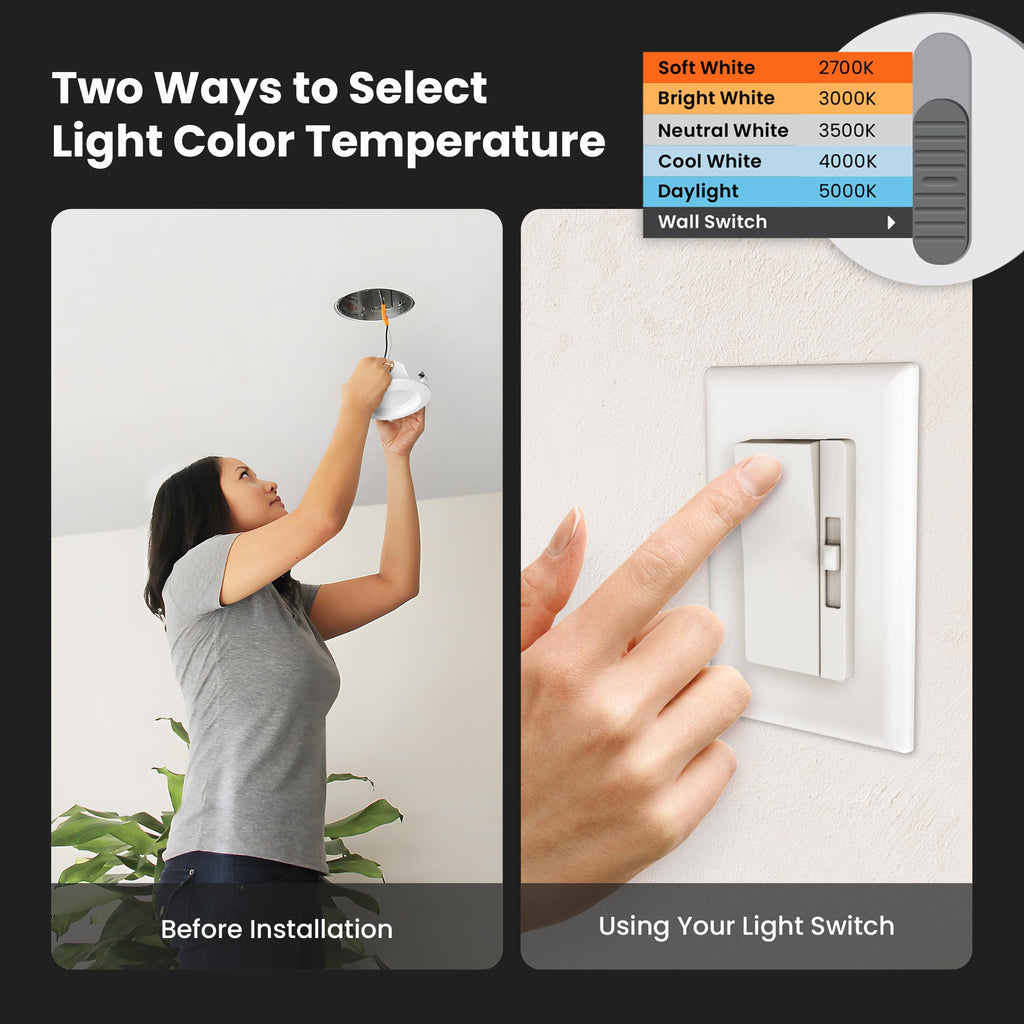 Feit Electric LED Recessed Light Retrofit Kit - 5/6 in Dimmable with Baffle Trim, 75W Equivalent, Adjustable White 2700K–5000K, 90+ CRI, for Living, Bathroom, Dining & Kitchen Room