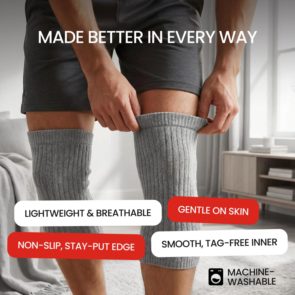 SENIOR ICARE Elastic Cotton Knee Warmers, Knee Sleeves for Men and Women - Circulation Support and Joint Pain Relief, Arthritis Aid, One Pair, Made in Japan