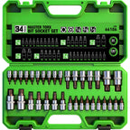 34-Piece Torx Bit Socket Set, Tamper Proof T6-T70, Solid Star Bits Set, Premium CR-V & S2 Alloy Steel Star Socket Sets, Torque Bit Sets with Storage Case