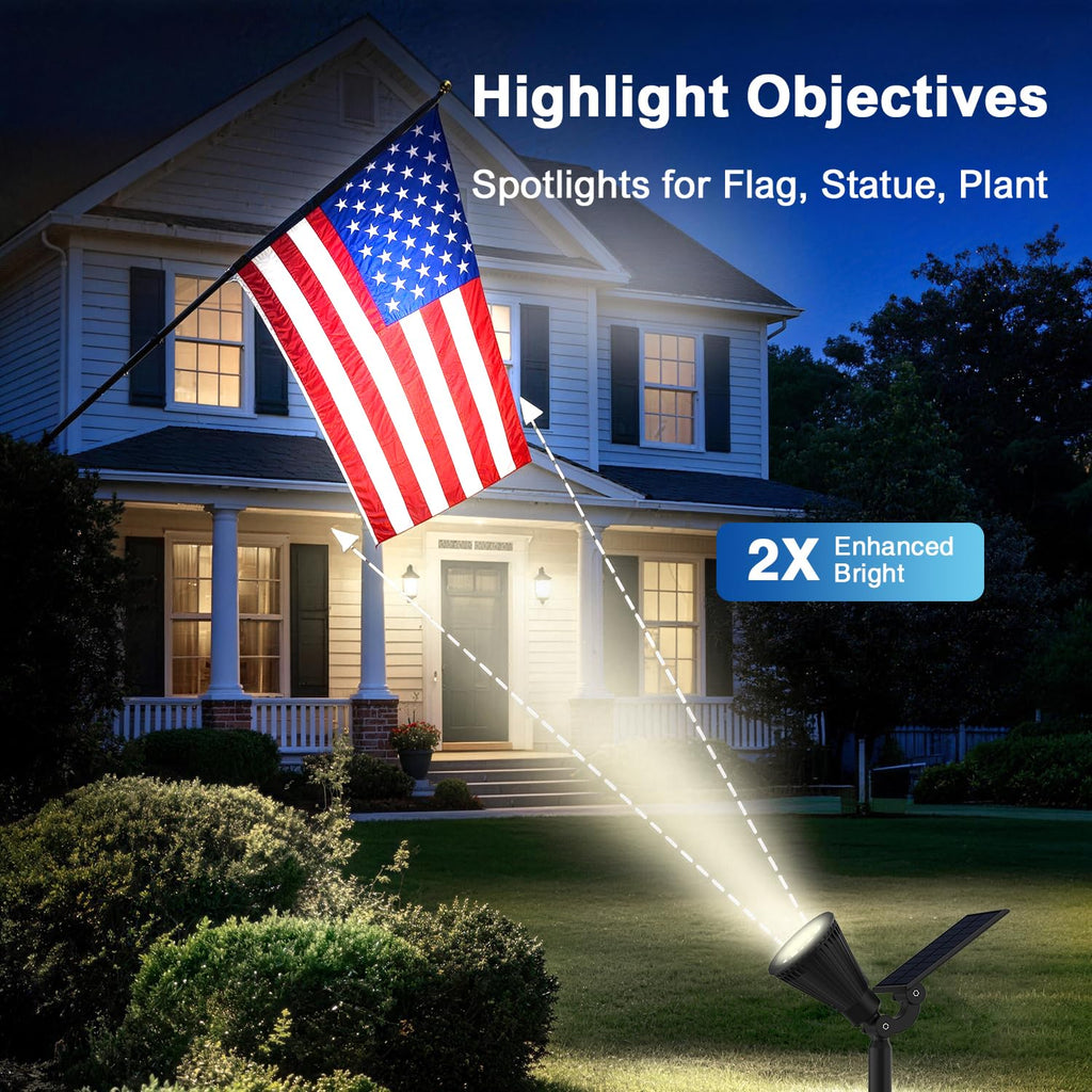 JEJOT Solar Lights Outdoor Waterproof IP65, Cool White Light, 2 Lighting Modes, Solar Spotlights for Yard Garden Solar Spot Lights for Flag Landscape Auto On/Off-6 Pack