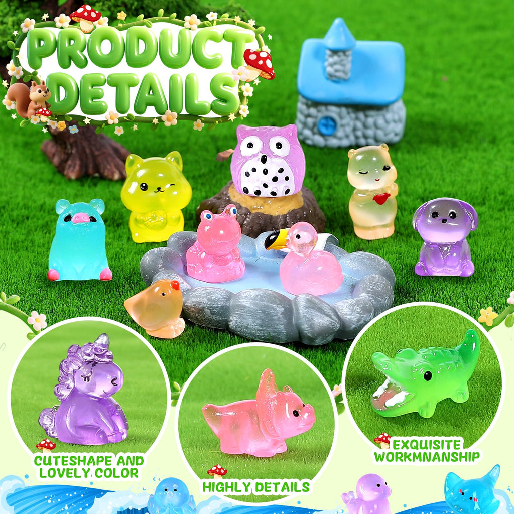 LOVEXIRAN 200PCS Luminous Mini Resin Animals, Small Animal Figures to Hide
