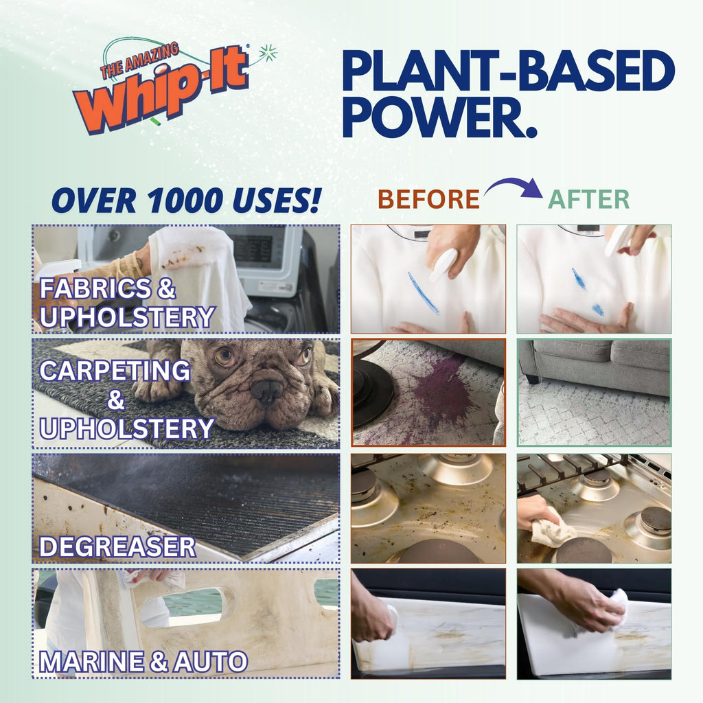 Whip It Cleaner Concentrate, Multi Purpose Stain Remover, Plant Based Enzyme Cleaner, Cleaning Food, Grease, Coffee, Wine, Baby Stains, Over 500 uses, Made in the USA, 1 Gallon,128-ounce