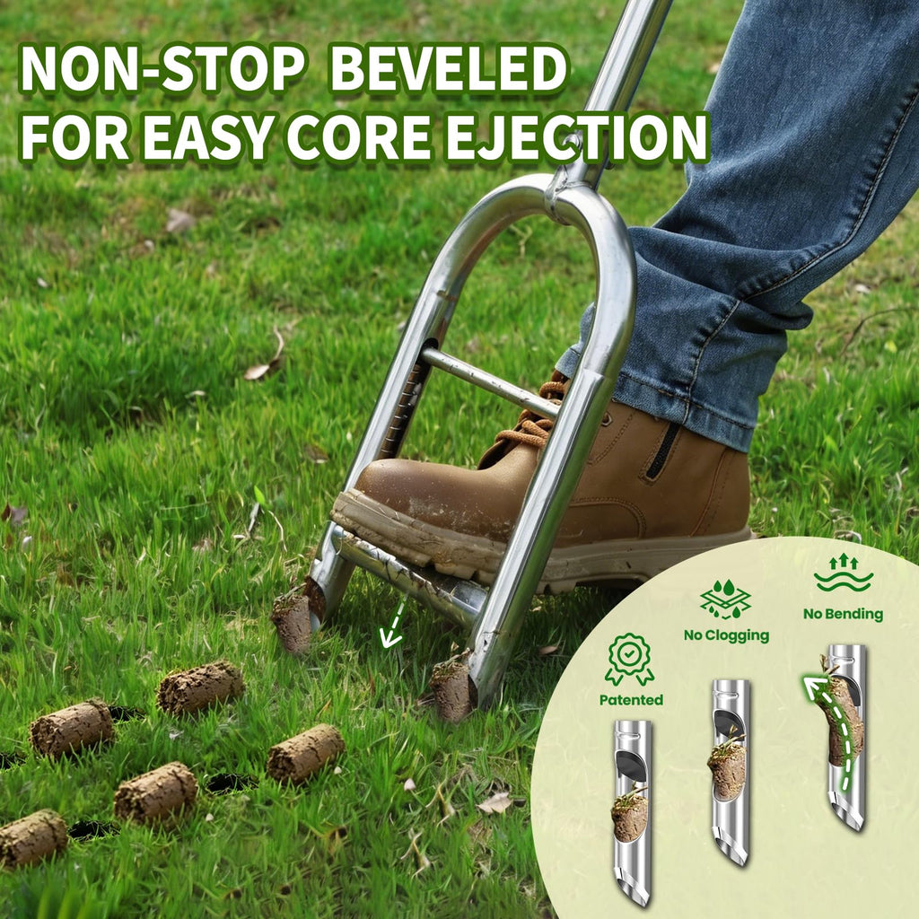 Manual Lawn Aerator Tool - Core Aerator with Step-to-Eject Technology for Never-Clogging Lawn Aeration, Heavy-Duty Steel Construction,Easy DIY Plug Aerator for Healthier Grass and Yard (Black)