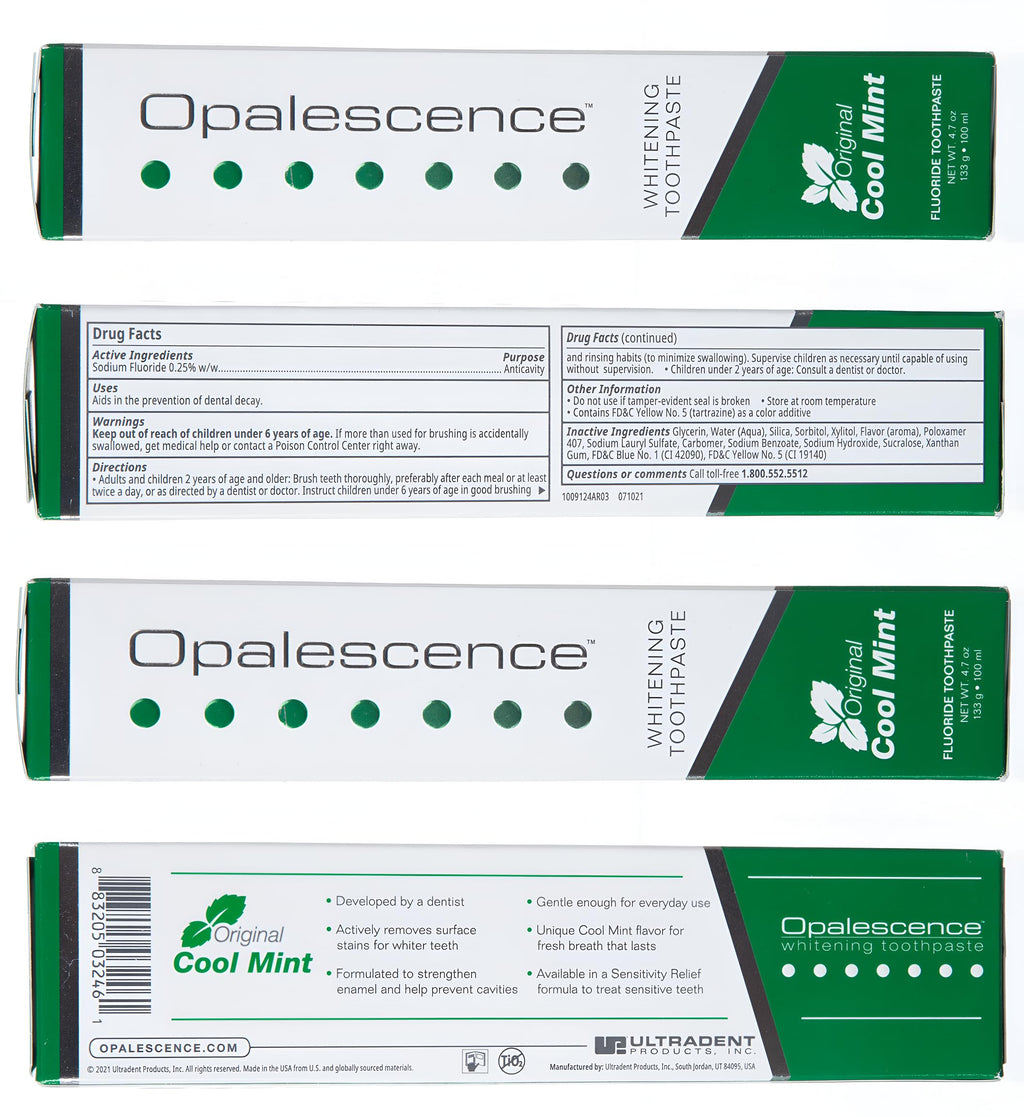 Opalescence Whitening Toothpaste Original Formula - Oral Care, Mint Flavor, Gluten Free - 4.7 Ounce (Pack of 3)