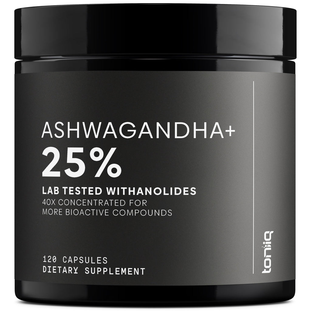 Toniiq Ashwagandha – 40:1 Concentrated Extract – 25% Withanolides – Wild Harvested in India – Highly Bioavailable with Black Pepper – Third-Party Tested – 120 Capsules - 1,300mg per Serving