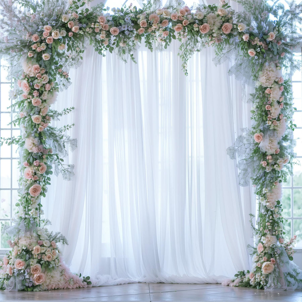 White Tulle Backdrop Curtain for Parties Wedding 10ft x 8ft Sheer Backdrop Curtains for Bridal Shower Birthday Party Baby Shower Ceiling Drapes Christmas Photo Decorations 2 Panels 5ft x 8ft