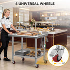 DWVO 36x24in Stainless Steel Table, NSF Metal Prep Worktable with Backsplash & Wheels for Kitchen Restaurant Hotel Garage Warehouse Home
