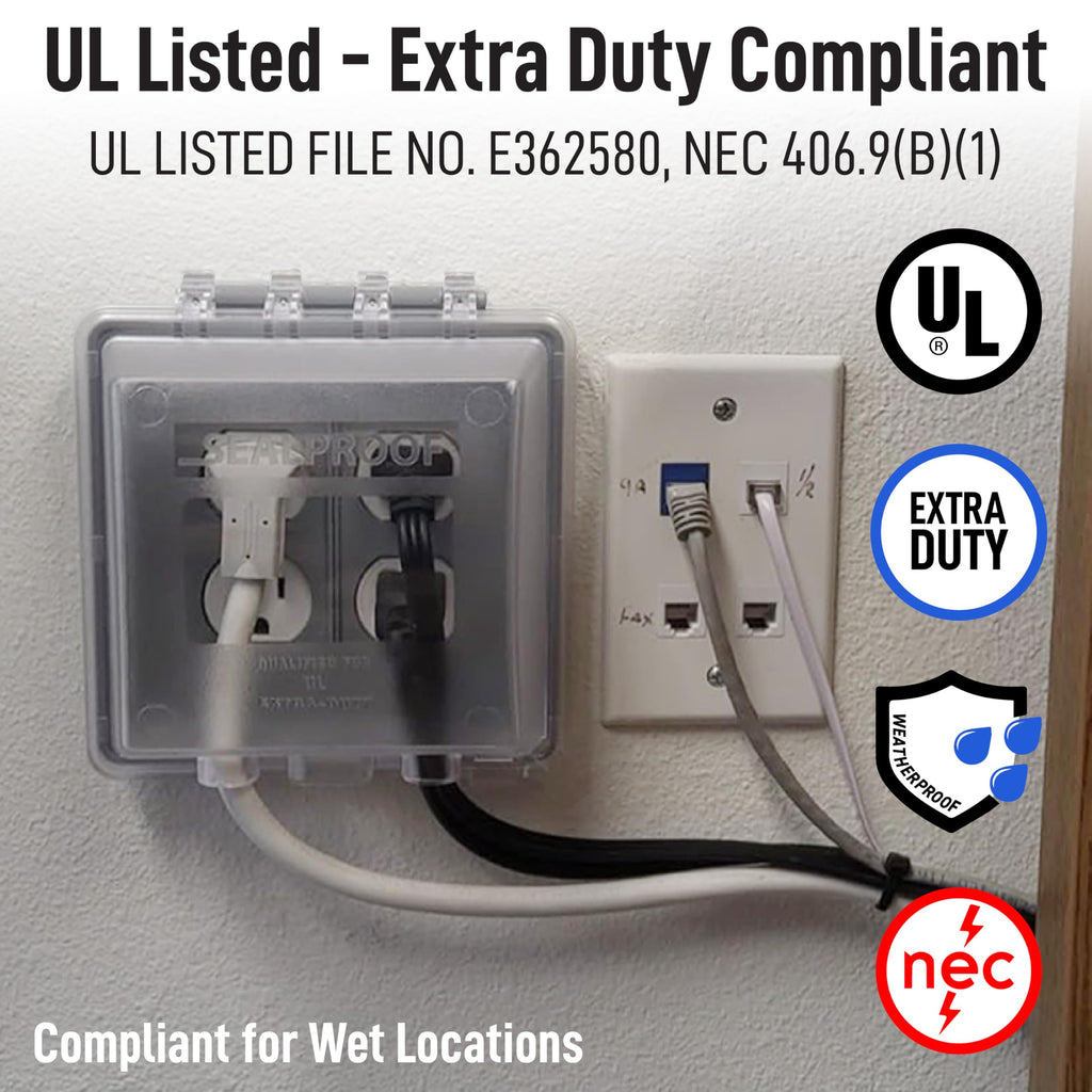 Sealproof 2-Gang Weatherproof Lockable In Use Electrical Power Outlet Cover, Two Gang, UL Extra Duty Compliant, 45-in1, Plastic Clear Frost
