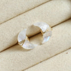 Gempires Rainbow Moonstone Half Moon Stud Earrings for Women
