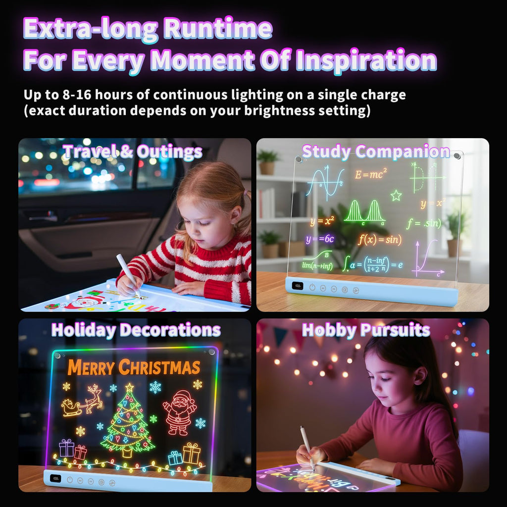 Lumiboard Led Drawing Board with 13 Light Effects, 16" Rechargeable Glow Doodle LED Note Board with Colors, Neon Light Up Drawing Tablet Gifts for Kids for Easter Birthday Christmas Gift Ideas