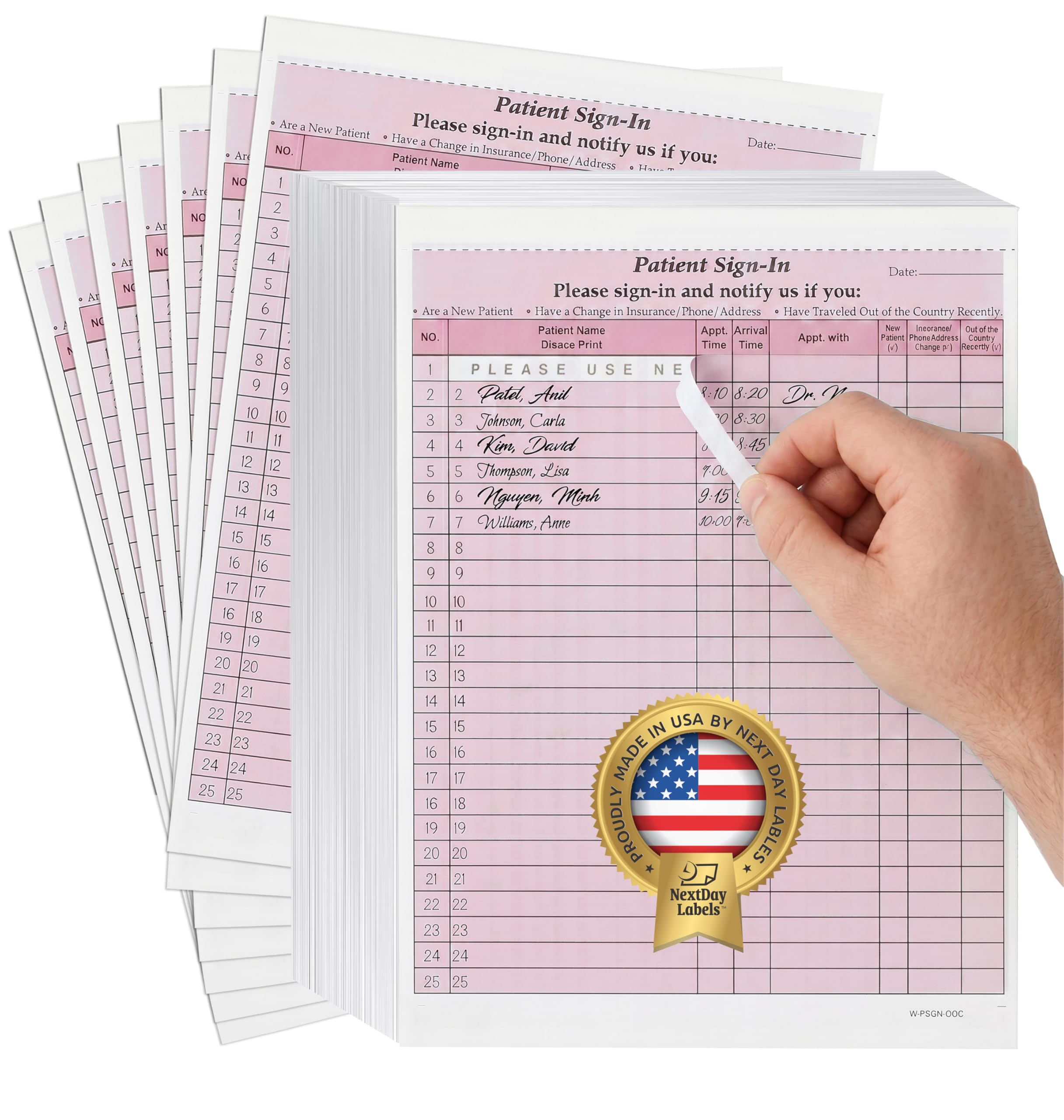 NextDayLabels - NCR Carbonless 3 Part Patient Sign in Forms, HIPAA Approved and Compliant for Confidentiality in All Medical Offices. (Burgundy)