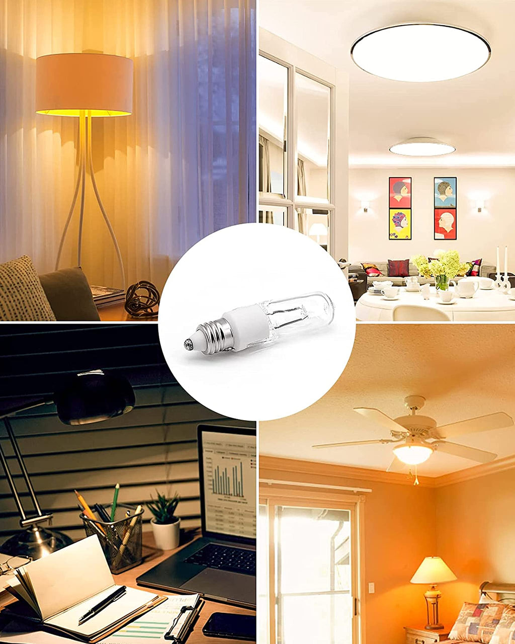 Jaenmsa 4 Pack JDE11 Bulb,120V 50W Halogen Mini Candelabra Bulbs,T4 JD E11 Bulb Dimmable 2700K Warm White(Replacement E11 LED Bulbs) for Chandeliers,Candelabra,Ceiling Fan,Table Lamps,Cabinet Lighting