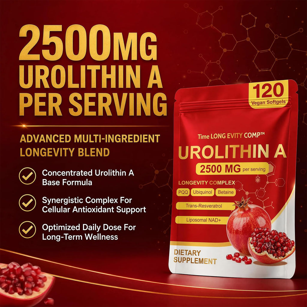 Urolithin A Supplement 2500mg with NAD+, Resveratrol, CoQ10 & PQQ, High Potency 5-in-1 Longevity Formula, Mitochondrial Support for Healthy Aging, Energy & Muscle Strength, 120 Softgels