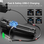 Flashlight 10000 High Lumens Rechargeable - 30W Super Bright LED Flash Light | 5000ft Beam & 12H Long Lasting USB C High Powered Handheld Police Flashlight for Home, Camping, Hiking, Emergency