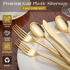 WDF 180 Count Gold Plastic Silverware Set - Heavy Duty Disposable Cutlery (60 Forks, 60 Knives, 60 Spoons) - BPA-Free Gold Flatware for Wedding/Fall Party/Baby Shower/Thanksgiving/Christmas