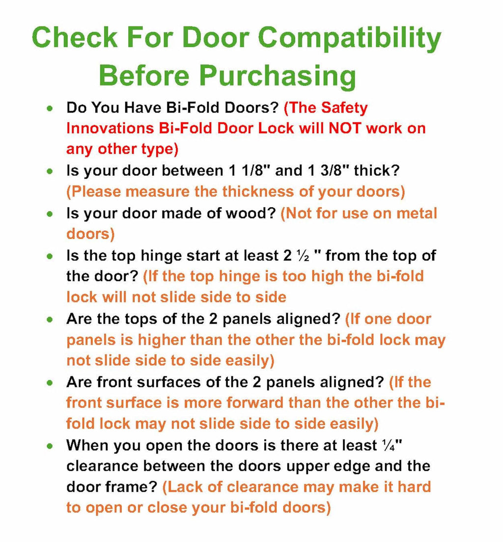 (2- Pack) - Safety Innovations Bi-fold Door Lock - Closet Protection Child and Pet Proof Bi-fold Door Lock - Tool-Free Installation - Unbreakable Clear Polycarbonate - for 1 3/8" Thick Wood Doors