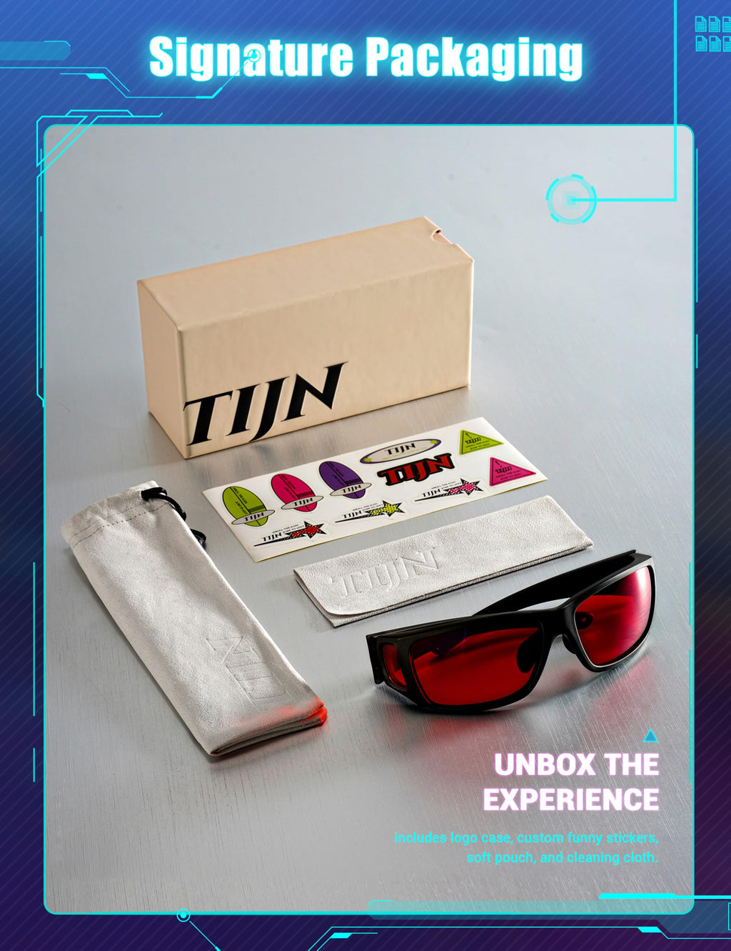 TIJN Sleep Glasses for Blue & Green Light Blocking,Red Lens Dual AR Coating,Wraparound Oversized for Screen,Computer & Gaming,Upgraded Jet Black