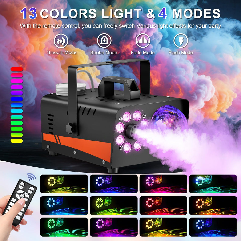Dashsafe 800W Fog Machine, 4500CFM for Halloween, Disco Light & Remote