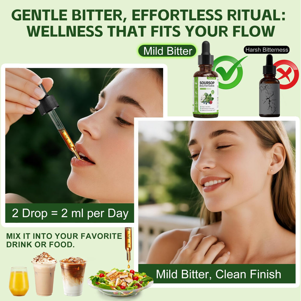 Guanábana Soursop Bitters Liquid Drops with Vitamin C, D3, B6, Soursop Fruit & Leaf Extract + 10 Bitters Botanicals for Immune Support Digestive Health Antioxidant Boost丨Non-GMO Vegan 120mL/4 Fl Oz