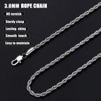 Fiusem Silver Chain Necklace for Men 3mm Stainless Steel Rope Chain 24 Inch