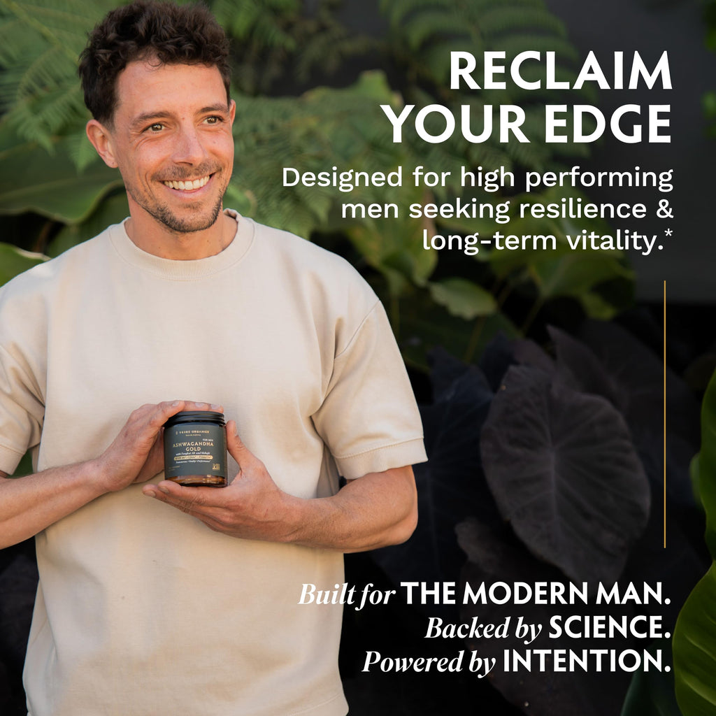 TRIBE ORGANICS Ashwagandha Gold for Men - Clinical Testosterone Booster for Men with KSM-66, LJ100 Tongkat Ali & PrimaVie Shilajit - Premium Energy, Strength, Vitality & Stress Support with AstraGin