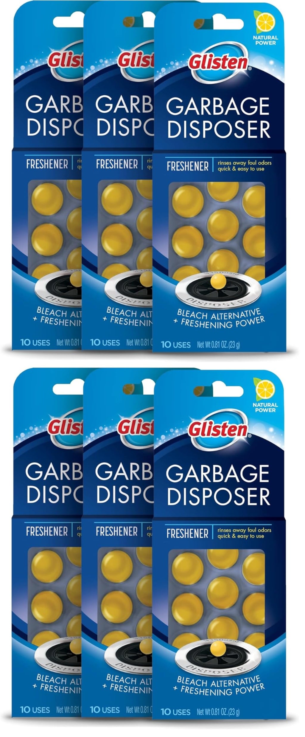 Glisten Garbage Disposer Freshener, Lemon Scent, 6-Pack