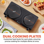 Elite Gourmet Double Cast Iron Burner, 1500W Hot Plate, Adjustable Temp