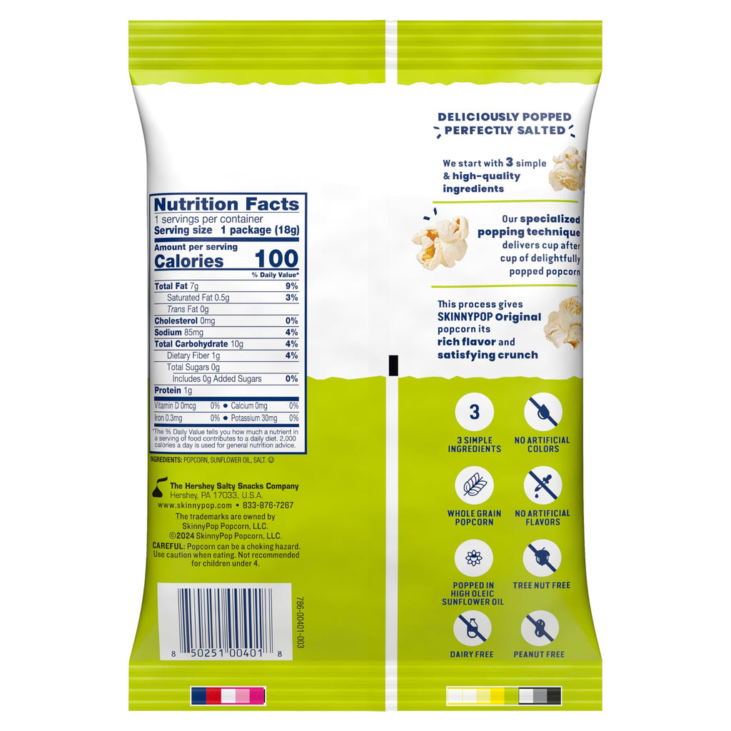 SKINNYPOP Original, Gluten Free Popcorn Bags, .65 oz (30 Count)