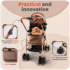 Pet Stroller for Small Medium Dogs & Cats – 2-in-1 Detachable Carrier, Zipperless Entry, Lightweight Folding Travel Stroller with Storage Basket, Cup Holder, Brown