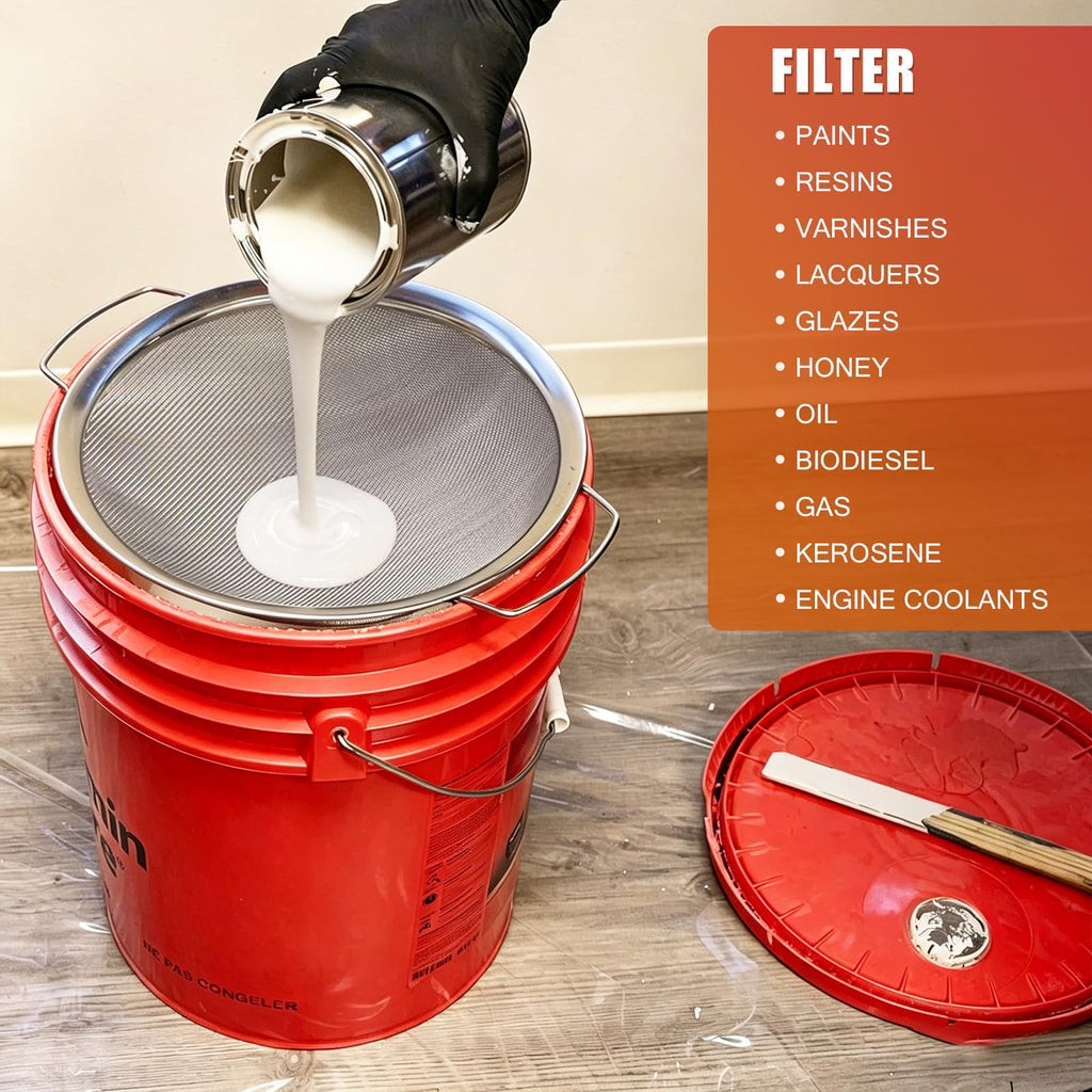 Fine Mesh Paint Strainer 60 Mesh Stainless Steel Paint Filter Emulsion Honey Funnel Filter Cover Fits 5 Gallon Paint Bucket Filter Tool Insert Strains (2 pcs)