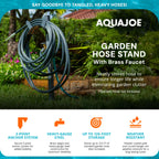 Aqua Joe Steel Garden Hose Stand with Brass Faucet and Quick-Install Anchor Base - Heavy-Duty Freestanding Holder for Outdoor Lawn, Yard & Garden Hose Storage, SJ-SHSBB-GRY
