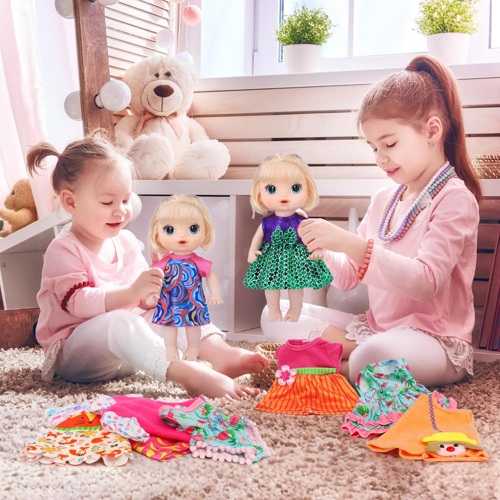 ECORELF 10 Set Alive Baby Doll Clothes, Doll Clothes for 10-12 Inch Girl Dolls Outfits Accessories Include Cute Jumpsuit, Skirts