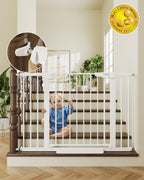 Cumbor 43.5" Auto Close Safety Baby Gate, Extra Tall and Wide Child Gate, Easy Walk Thru Durability Dog Gate for The House, Stairs, Doorways. Includes 4 Wall Cups, 2.75-Inch and 8.25-Inch Extension, W